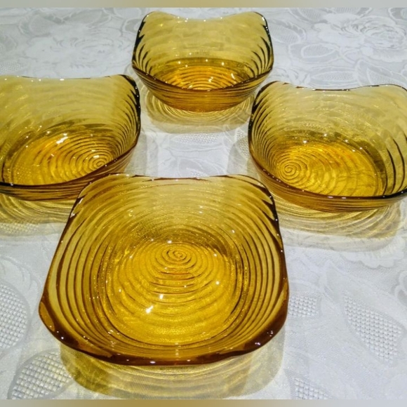 4 hand blown amber swirl, salade bowls - Picture 11 of 15